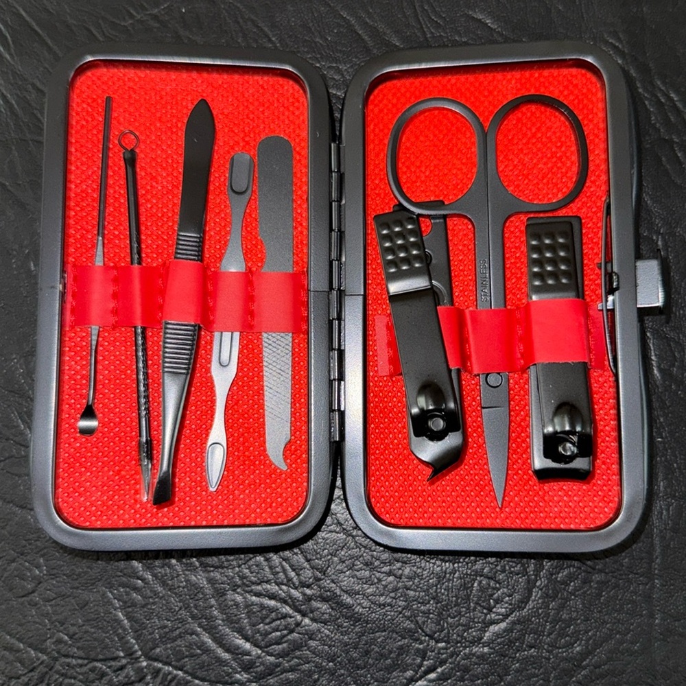 Manicure Set, NEW, 8 pc. Set, Black & Red, Travel Friendly, UNISEX